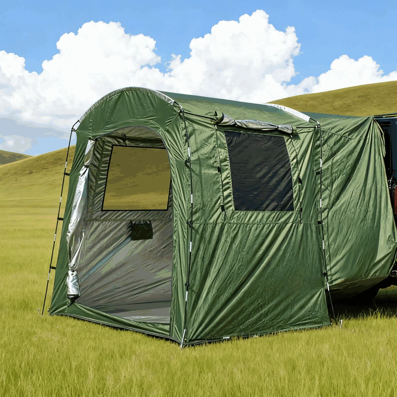 Outdoor Camping Van Tent - Kofferraum-Verlängerungszelt für 4 Personen, universelles SUV-Van-Heckklappen-Campingzelt,