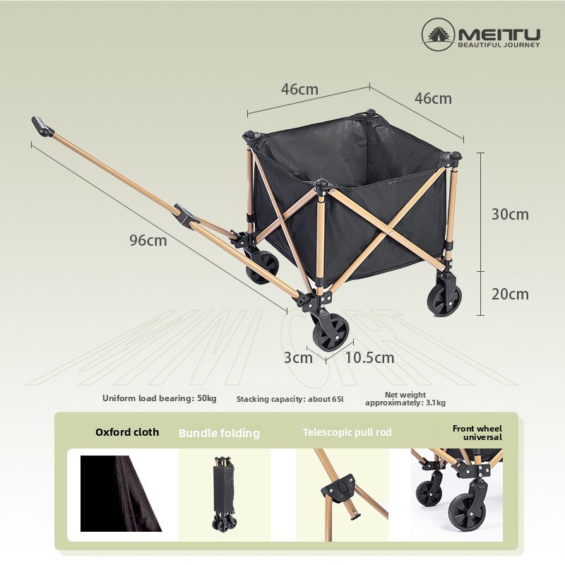 Outdoor Camping Trolley - Outdoor-Klappwagen, tragbarer Campingwagen, 3-Sekunden-Faltfunktion, strapazierfähiger Oxford-Stoff